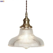 Vintage-style glass copper pendant light with clear ribbed shade, ideal for kitchen and dining room lighting