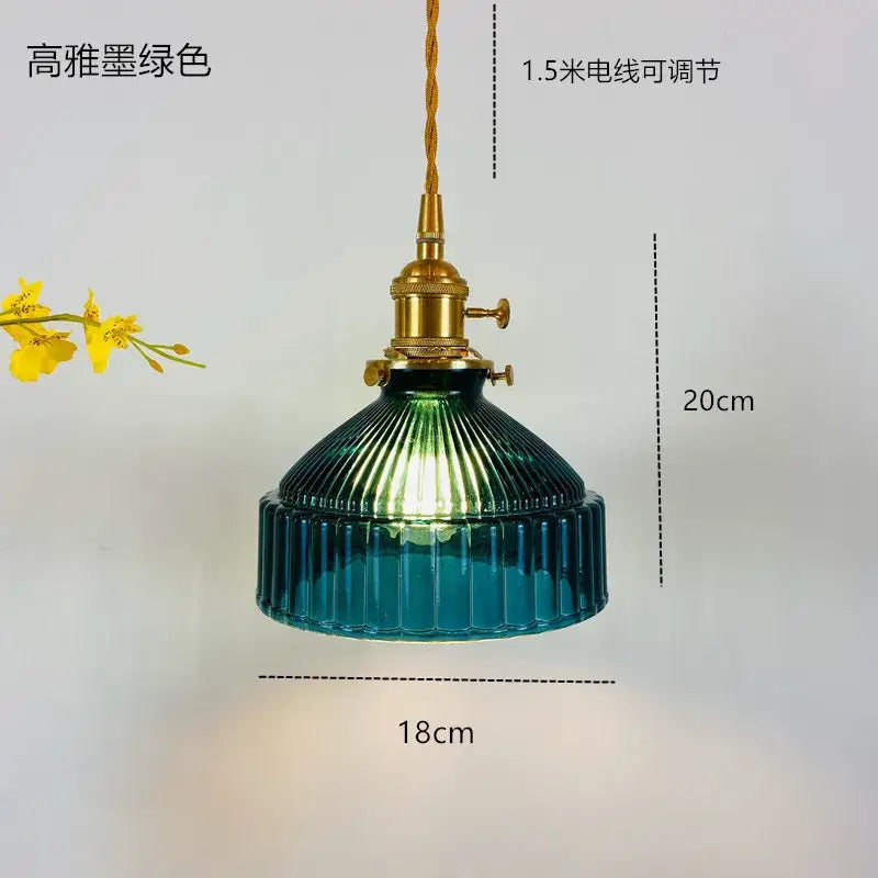 Vintage ribbed green glass pendant light with brass hardware decorbites glass hanging lamp for dining room decor