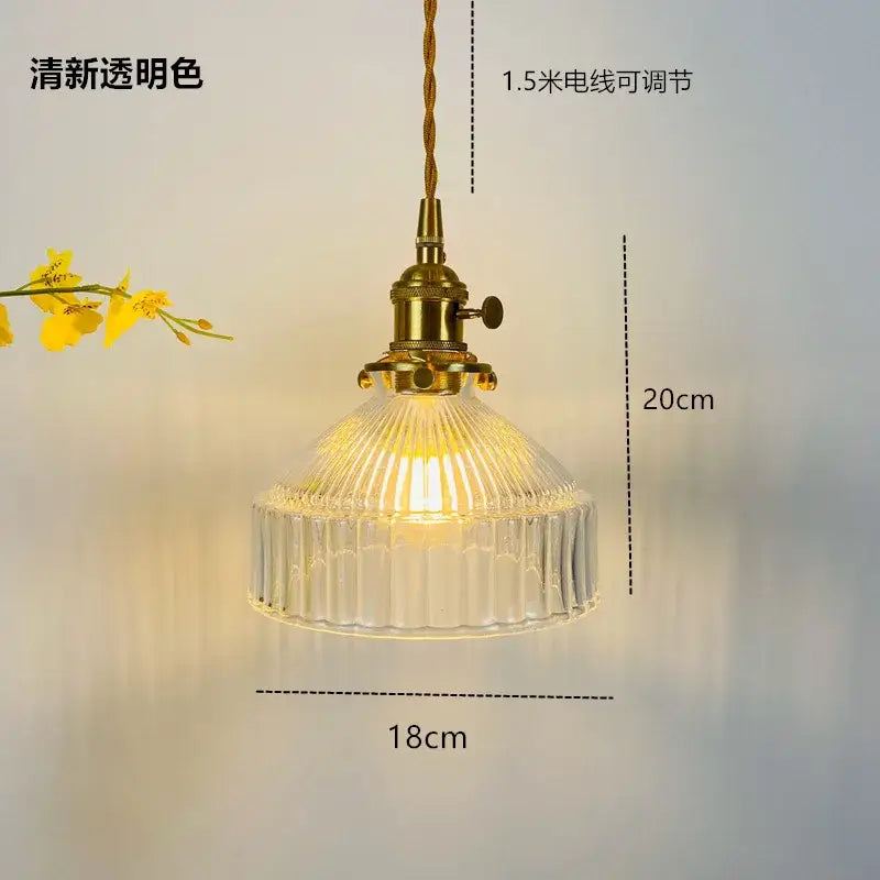 Vintage pendant light featuring clear ribbed glass with brass-finished fixture and twisted cord for decorbites glass hanging lamp