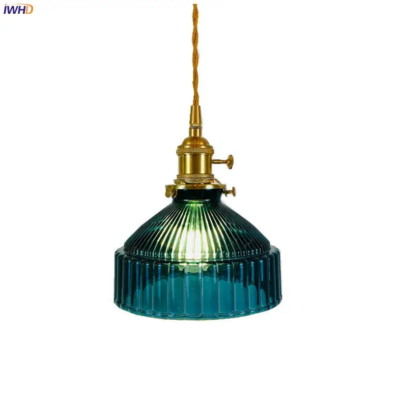 Vintage ribbed green to teal glass hanging pendant light with brass hardware for dining room decorbites glass hanging lamp
