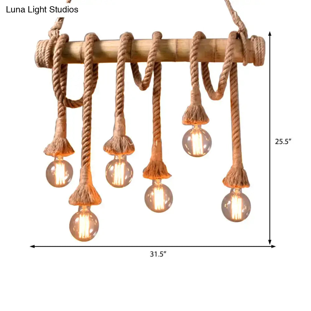 Rustic bamboo chandelier with beige rope and exposed bulbs decorbites™ vintage rope pendant light 110v-120v 220v-240v