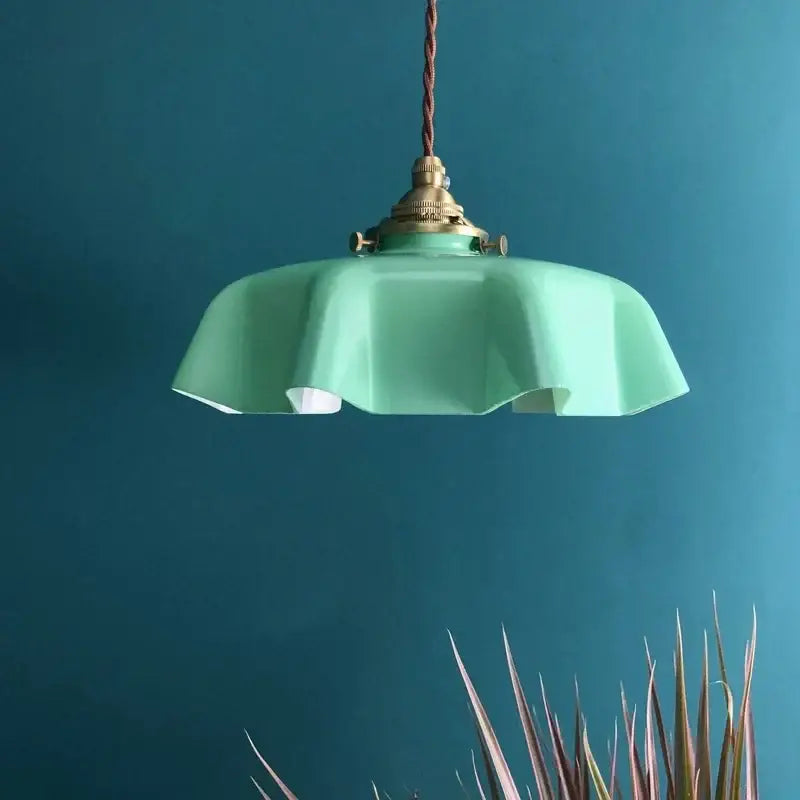 A mint green fluted glass pendant lamp with brass fixture and twisted cord for decorbites cream glass copper decor