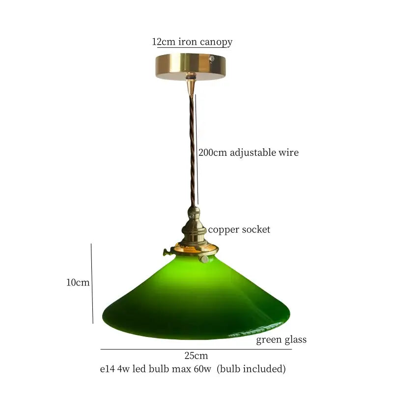 Vintage cream glass copper pendant lamp with 12cm brass iron canopy and adjustable twisted wire suspension