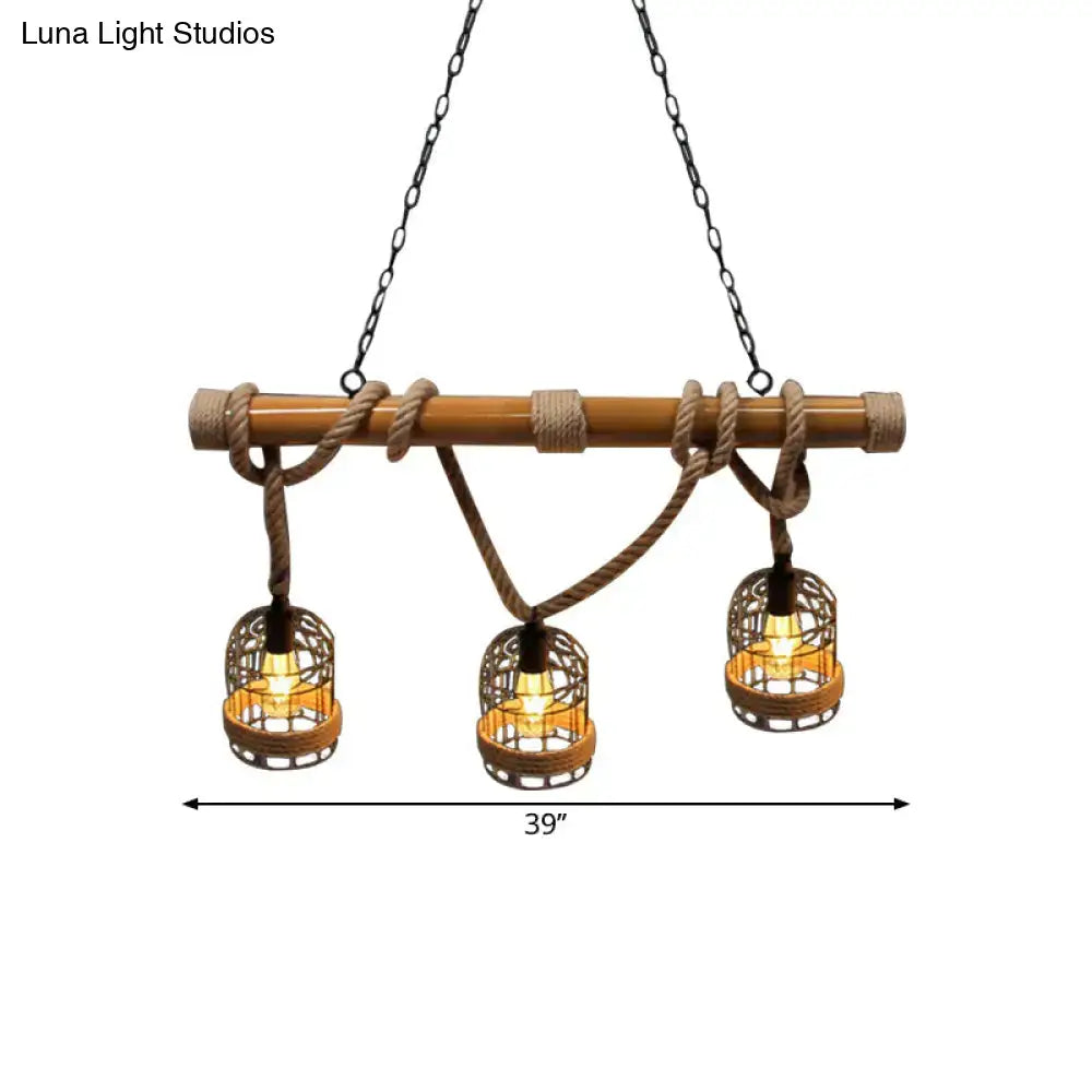 Decorbites vintage rust birdcage shade pendant lighting with three woven metal shades and adjustable rope island light
