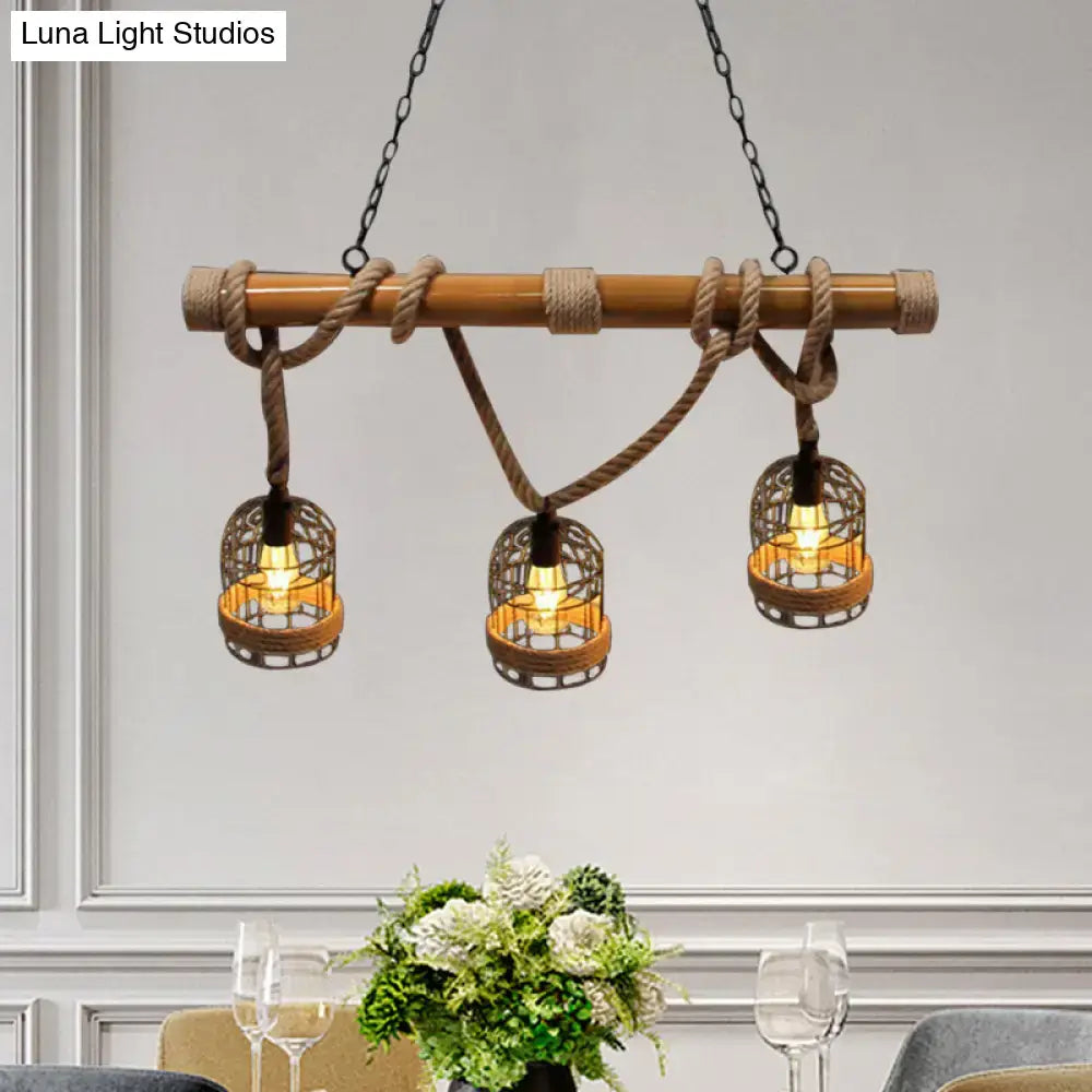 Rustic decorbites vintage rust metal island light with three rope-wrapped birdcage led incandescent fluorescent fixtures