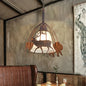 Vintage Rust Opal Glass Pendant Light with Elk Cage - 1 Light Bell Shade Ceiling Lamp