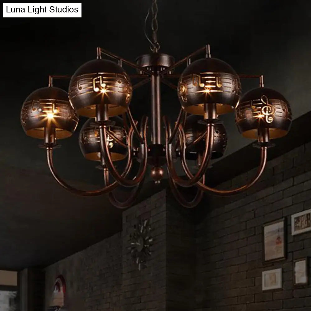 Vintage Rustic 6-Light Metal Hanging Chandelier – Bubbled Etched Ceiling Light for Dining Room
