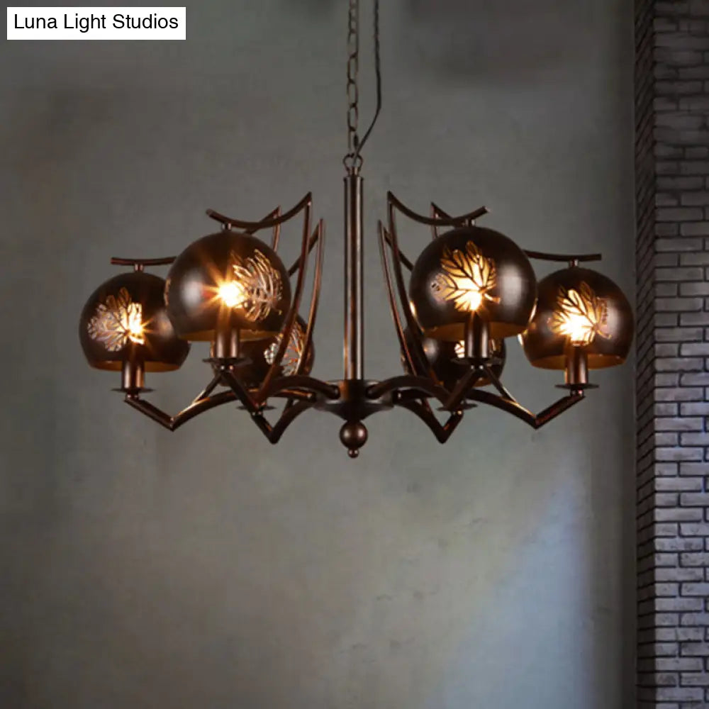 Vintage Rustic 6-Light Metal Hanging Chandelier – Bubbled Etched Ceiling Light for Dining Room