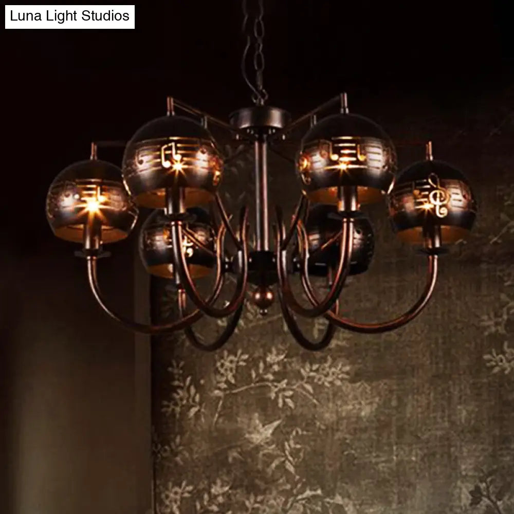 Vintage Rustic 6-Light Metal Hanging Chandelier – Bubbled Etched Ceiling Light for Dining Room