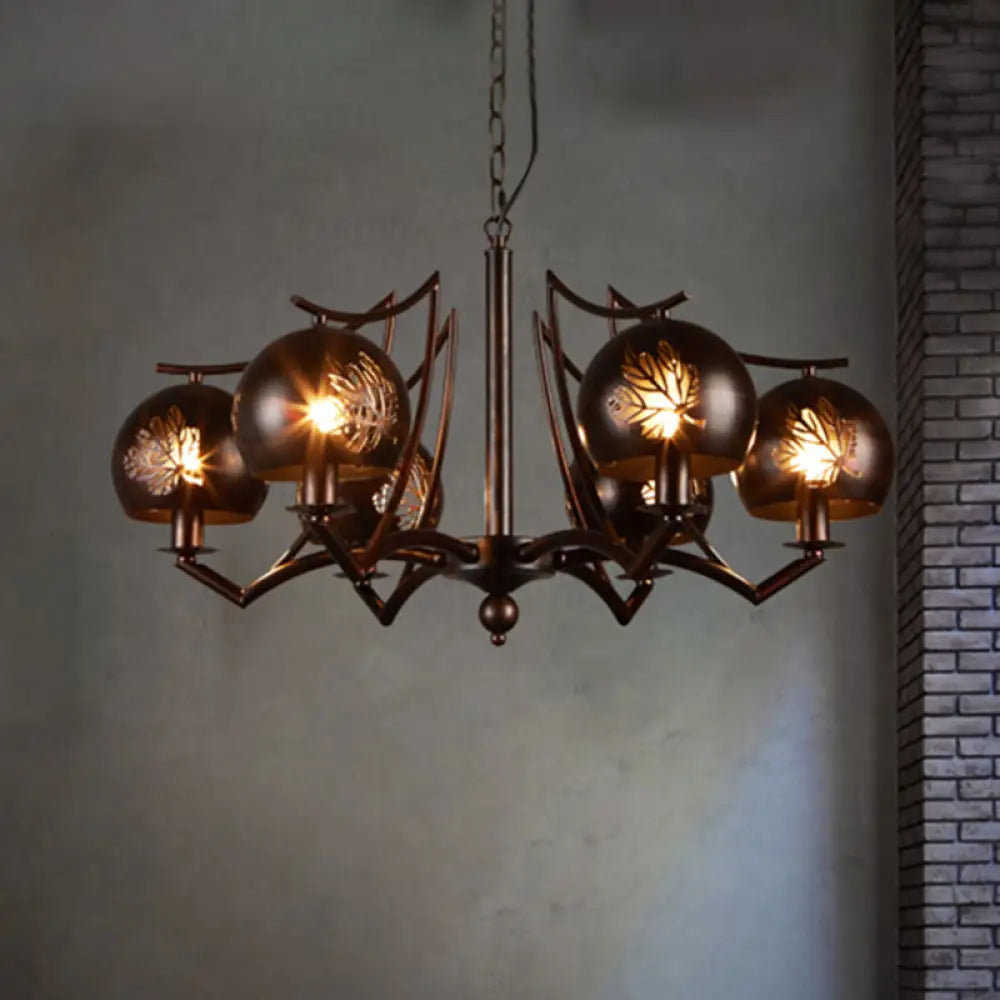 Vintage Rustic 6-Light Metal Hanging Chandelier – Bubbled Etched Ceiling Light for Dining Room
