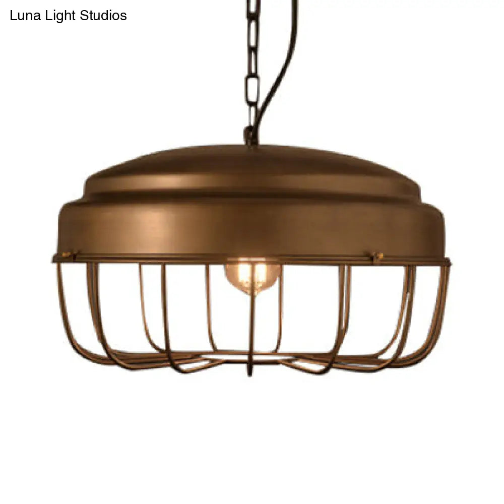 Vintage Satin Bronze Barn Pendant Light with Wire Guard - Ideal Kitchen Ceiling Hanging Light