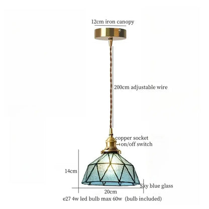 Vintage scalloped cream glass led pendant light with 12cm iron canopy and twisted copper wire suspension for kitchen decor