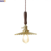 Vintage scalloped glass copper walnut led pendant light with dark wood handle and brass finish for dining room decorbites copper walnut