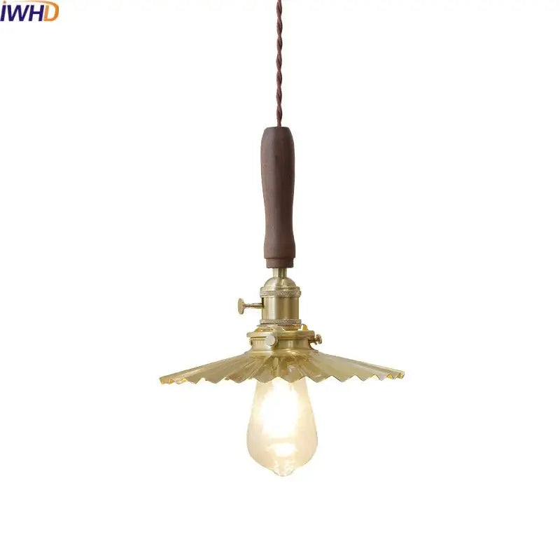 Vintage scalloped glass copper walnut led pendant light with dark wood handle and brass finish for dining room decorbites copper walnut