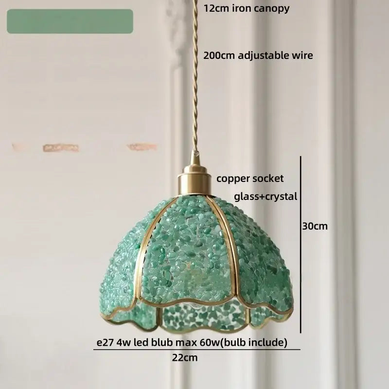 A mint-green glass walnut led pendant lamp with brass frame and 200cm adjustable wire for dining room decorbites copper walnut