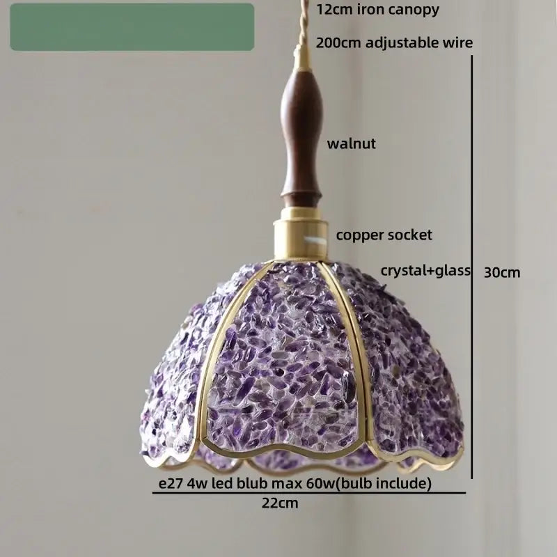 Vintage seafoam green and copper walnut led pendant with purple crystal glass lamp and iron canopy for dining room decorbites copper walnut