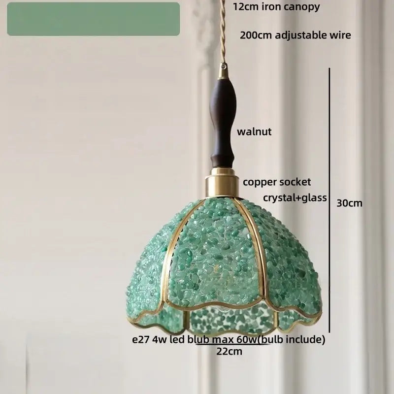 Vintage seafoam green copper walnut led pendant with adjustable wire and iron canopy for dining room decorbites copper walnut