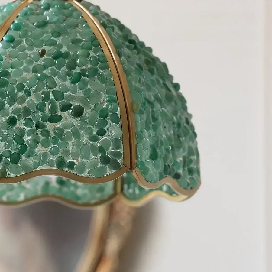 Vintage seafoam green glass lampshade with mosaic design and gold frame in decorbites copper walnut led pendant for dining room