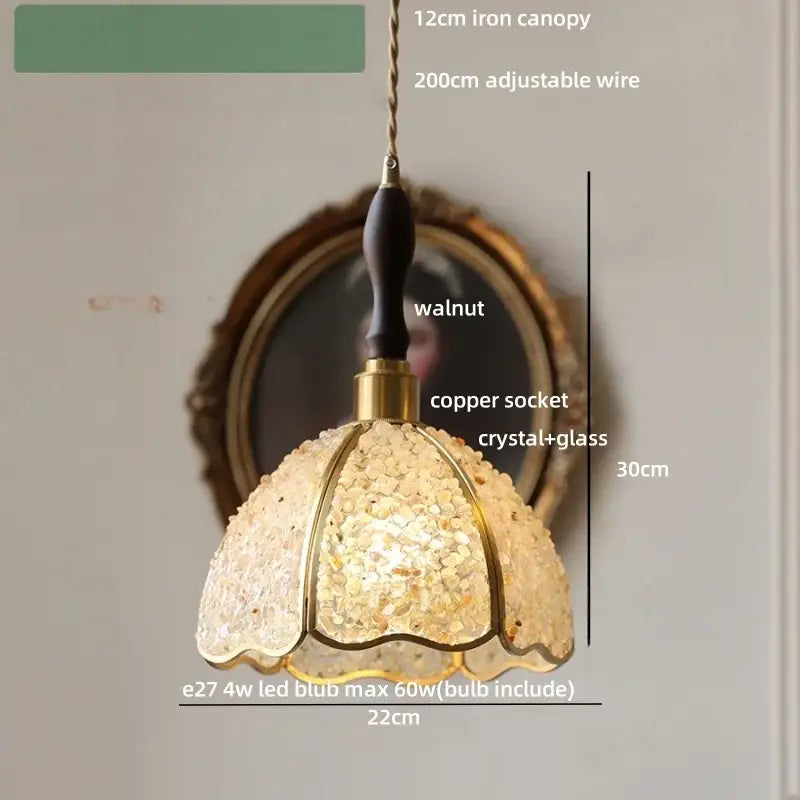 Vintage seafoam green and copper walnut led pendant with crystal glass shade and walnut led pendant for dining room decorbites copper walnut