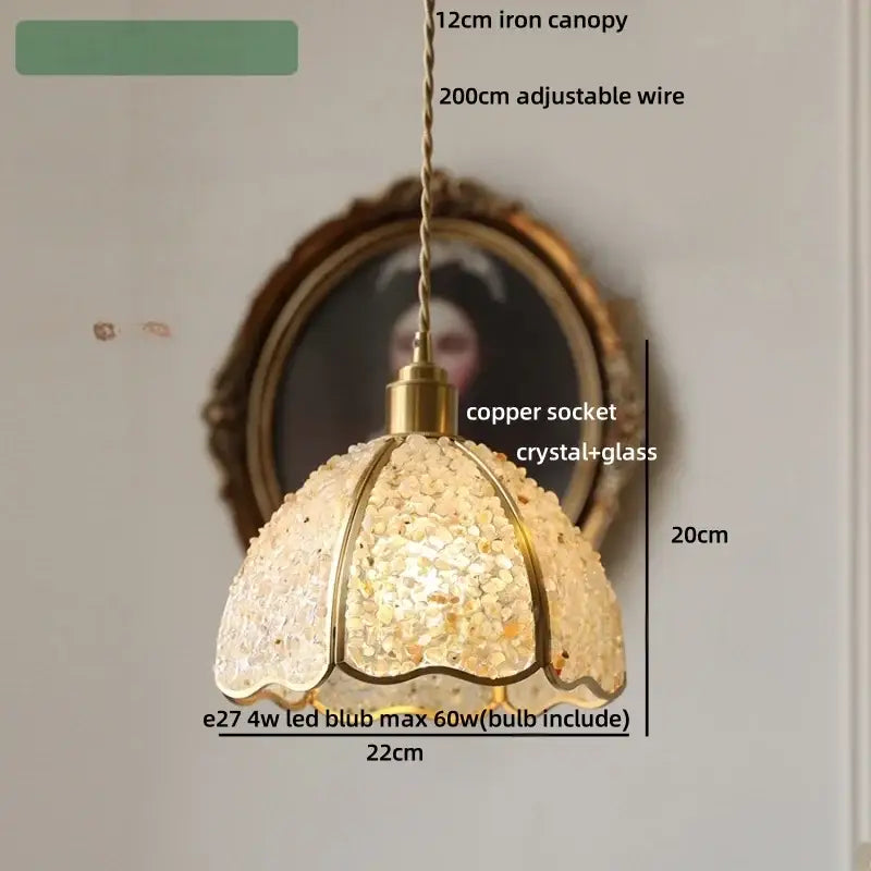 A vintage seafoam green and copper walnut led pendant with a crystal glass shade for dining room decorbites copper walnut