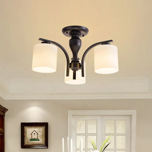 DecorBites™ DecorBites™ Vintage Semi-Mount Ceiling Light in Black with White Glass Cylinder - 3/5/8 Lights for Living Room