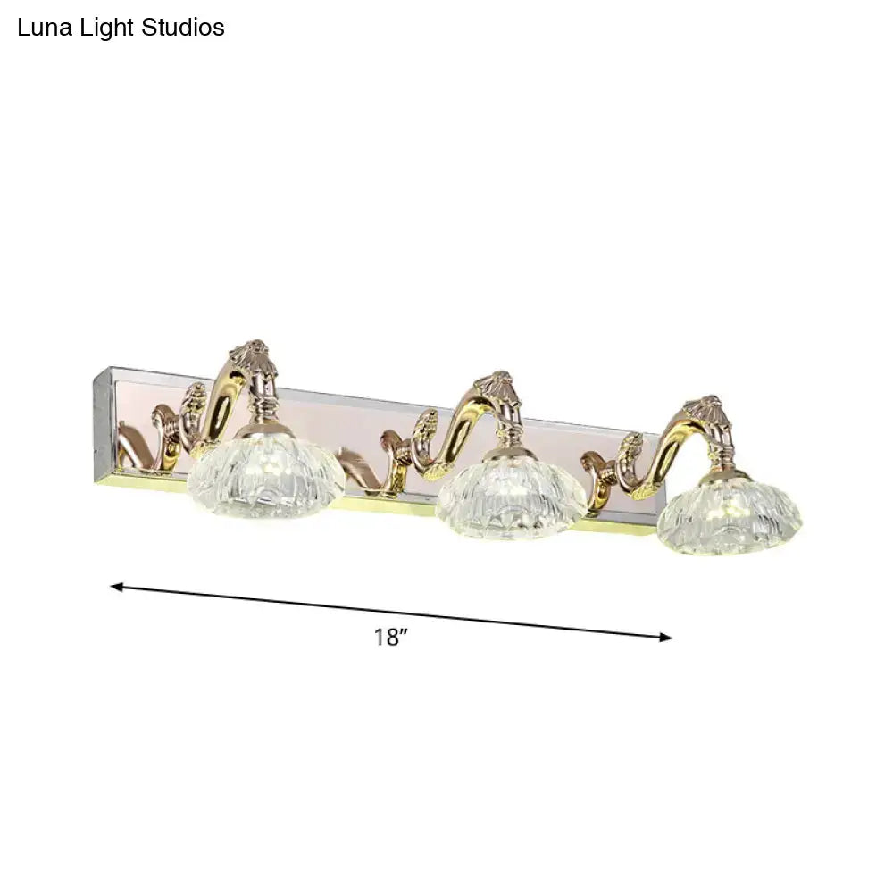 Gold finish vintage silver crystal wall lamp with three crystal glass shades and ornate curved arms 110v-120v vanity light