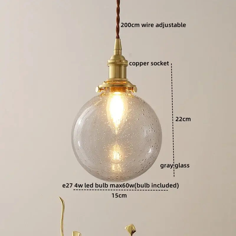 Vintage silver flower glass copper led hanging light with a spherical gray textured pendant and brass copper socket