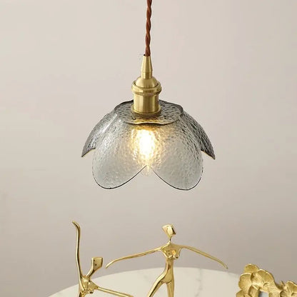 Vintage silver flower glass copper led hanging light with hammered translucent pendant and gold-toned accents for bedroom