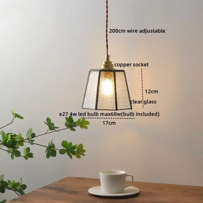 Vintage silver flower glass copper led hanging light with clear panels and copper socket for bedroom use
