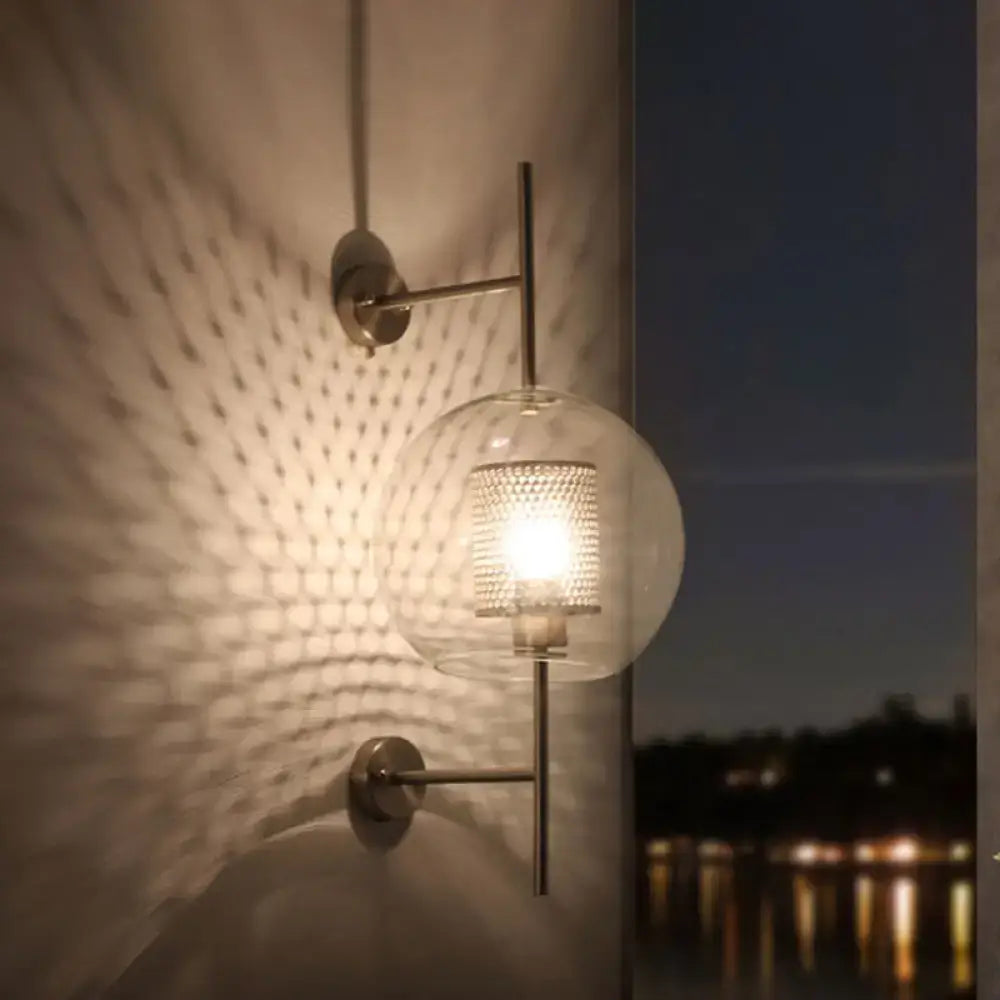 Modern brass clear glass sconce light with textured inner shade vintage silver and gold bedroom wall fixture