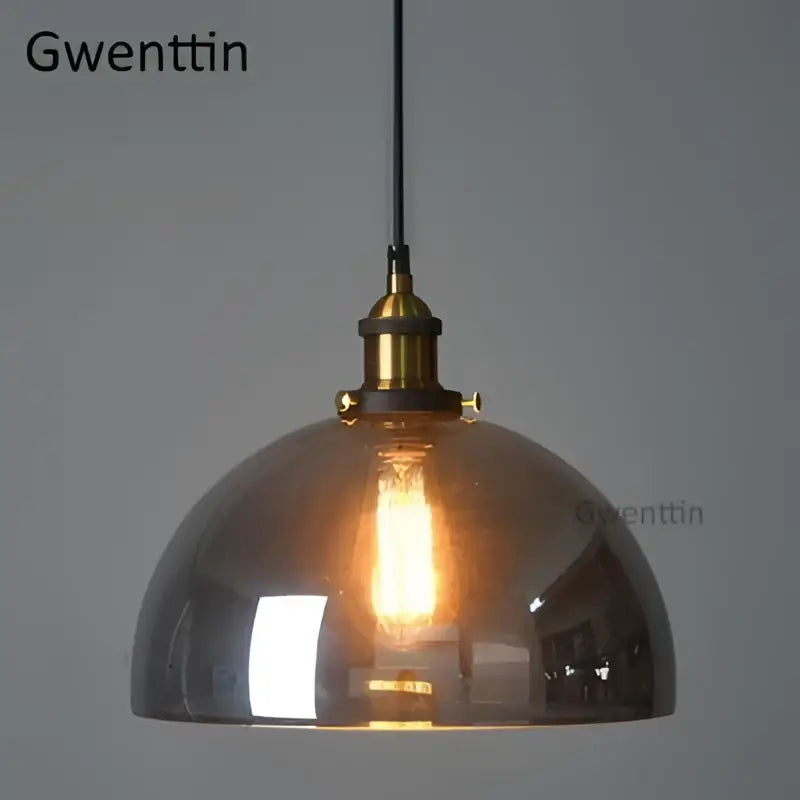 Vintage smoked amber glass pendant light with brass fixture and exposed edison bulb decorbites industrial glass pendant