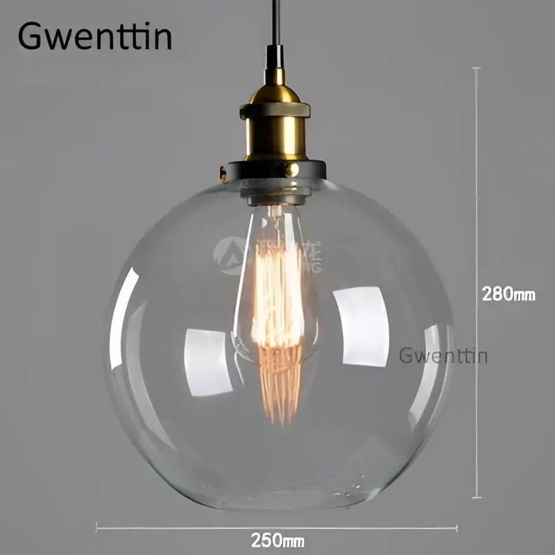 Clear glass globe pendant light with brass finished fixture and exposed filament bulb for decorbites industrial glass kitchen decor