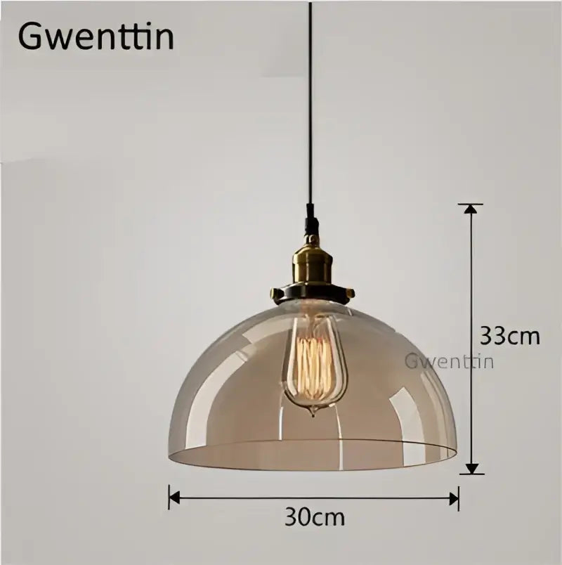 Translucent amber glass dome industrial glass pendant light with brass fixture and exposed edison bulb for kitchen decorbites industrial glass pendant