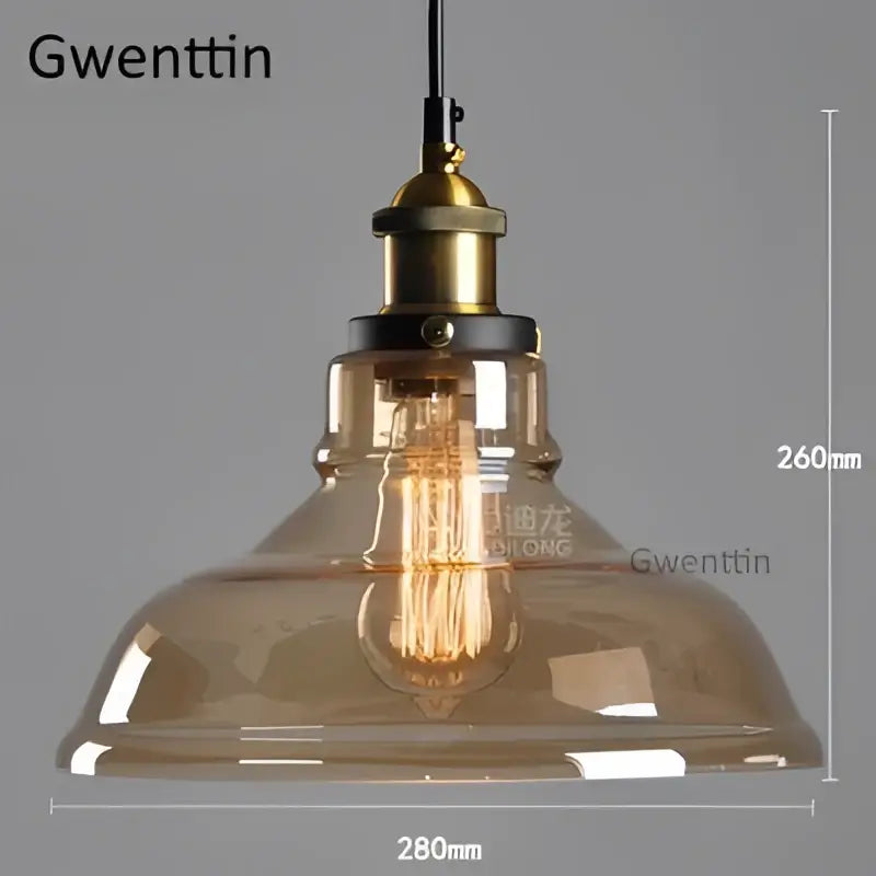 Vintage smoked glass and brass industrial pendant light with amber glass and exposed Edison bulb for kitchen decorbites industrial glass
