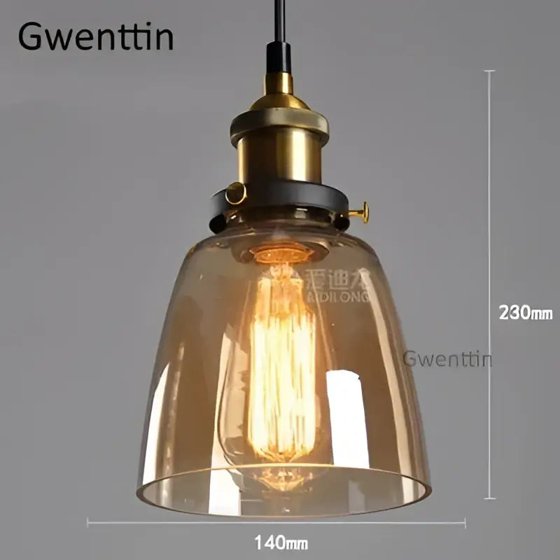 Vintage smoked glass and brass industrial pendant light with amber glass and exposed Edison bulb for kitchen decorbites industrial glass pendant