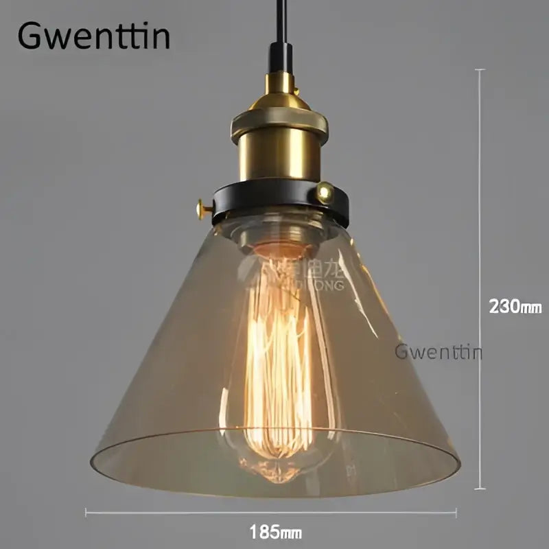 Vintage smoked glass and brass industrial pendant light with amber glass shade and exposed Edison bulb for kitchen decorbites industrial glass