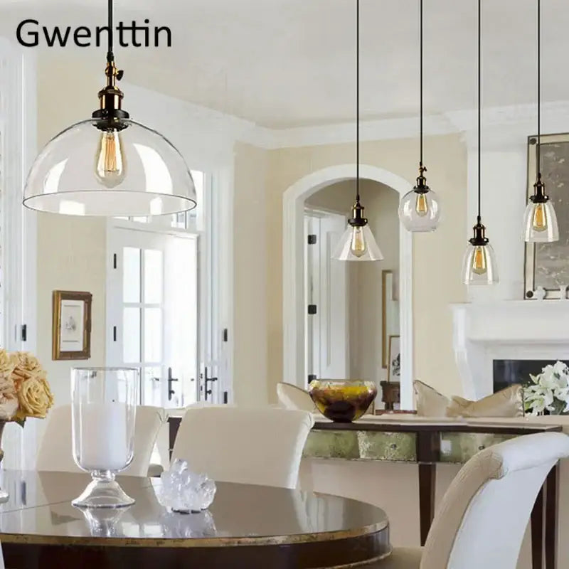 Clear glass dome pendant light with brass fixture and exposed filament bulb decorbites industrial glass pendant for kitchen