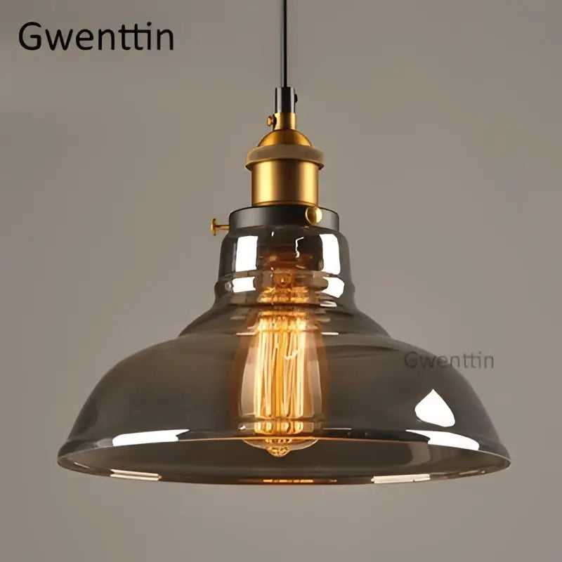 Vintage smoked glass and brass industrial pendant light with exposed edison bulb for kitchen decorbites industrial glass use