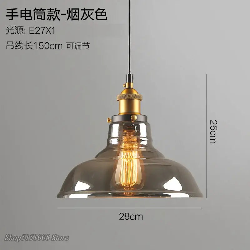 Vintage smoky grey glass pendant light set of 4 with brass accents and exposed edison bulb by decorbites smoky grey