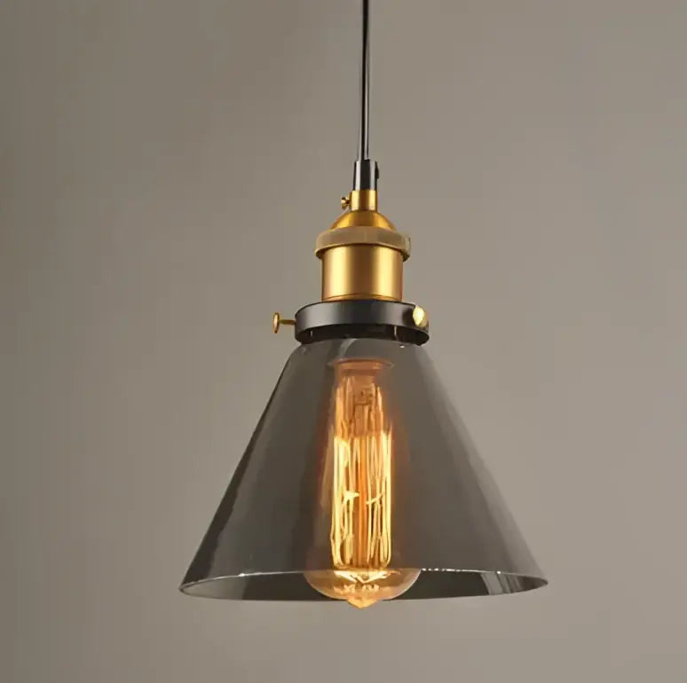 Industrial-style smoky grey glass pendant light set of 4 with brass accents and exposed edison bulbs for kitchen decorbites