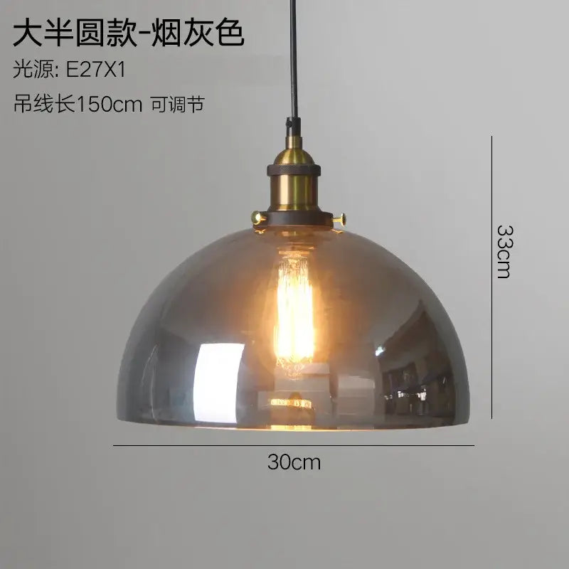 Vintage smoky grey glass pendant light set of 4 with brass accents and smoked grey half-dome grey glass pendant design