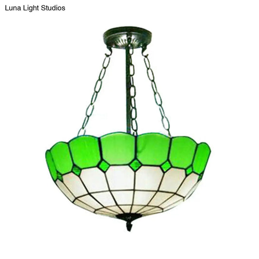 DecorBites™ DecorBites™ Vintage Stained Glass Ceiling Fixture - Semi Flush Mount with 2/3 Lights in Green for Living Room