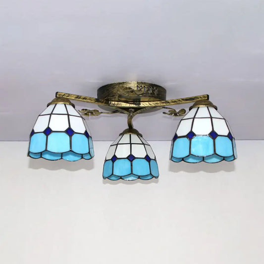 DecorBites™ DecorBites™ Vintage Stained Glass Ceiling Light - Conic Flushmount with Art Pattern, 3 Lights
