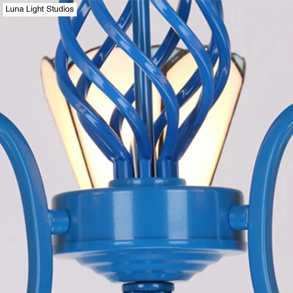 Vintage Stained Glass Cone Pendant Light with Crystal, Ideal for Industrial Bedroom Ceiling - 5 Lights