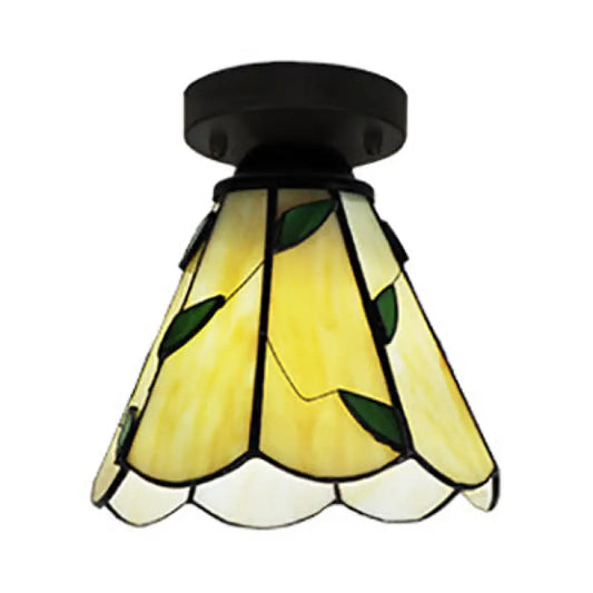 DecorBites™ DecorBites™ Vintage Stained Glass Conic Ceiling Light Fixture in White/Clear/Beige for Bedroom