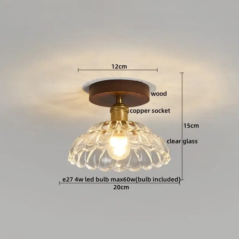 Vintage stained glass copper led ceiling lamp with dark wood base and clear glass copper led shade for dining room