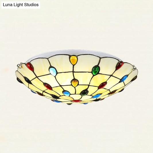 DecorBites™ DecorBites™ Vintage Stained Glass Flush Mount Ceiling Light - Beige Bowl, Multiple Sizes, Ideal for Living Room