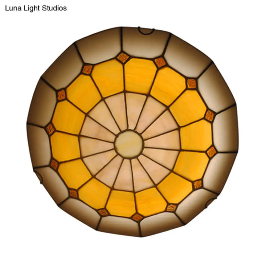 DecorBites™ DecorBites™ Vintage Stained Glass Flush Mount Ceiling Light, Wide Bowl-Shaped Design (12"/16"), Orange