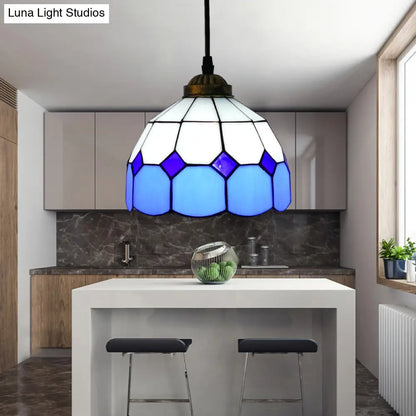 Vintage Stained Glass Pendant Light with Scalloped Dome Design