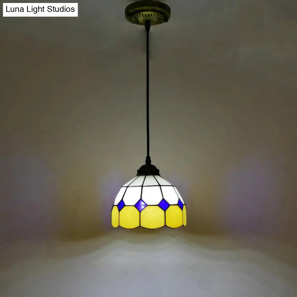 Vintage Stained Glass Pendant Light with Scalloped Dome Design